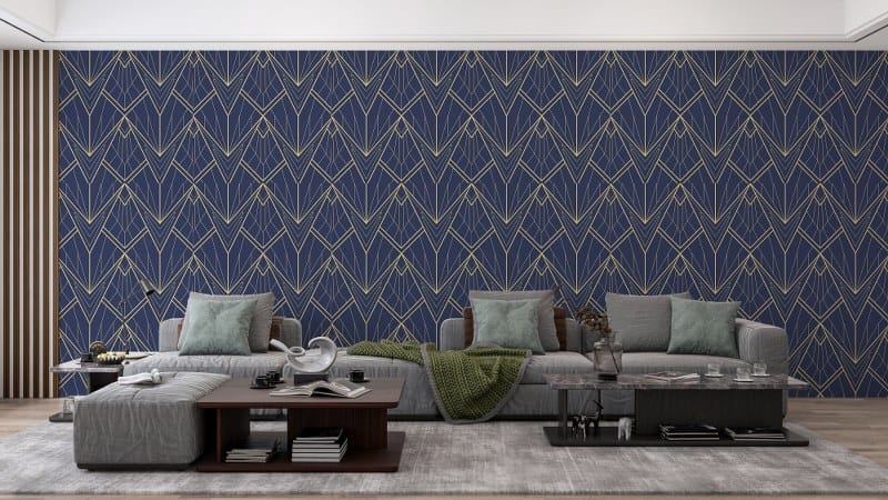 Abstract blue art deco seamless pattern Fabric Wallpaper Covers an area up to 4.2mX3m with adhesive and smoothing tool