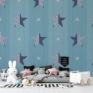 Seamless pattern on stripe background with star Fabric Wallpaper Covers an area ​​up to 4.2mX3m with adhesive  and smoothing tool