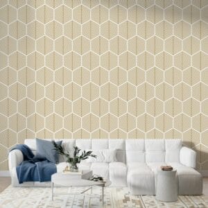 Abstract Gold and white lines geometric pattern  Fabric Wallpaper Covers an area ​​up to 4.2mX3m with adhesive  and smoothing tool