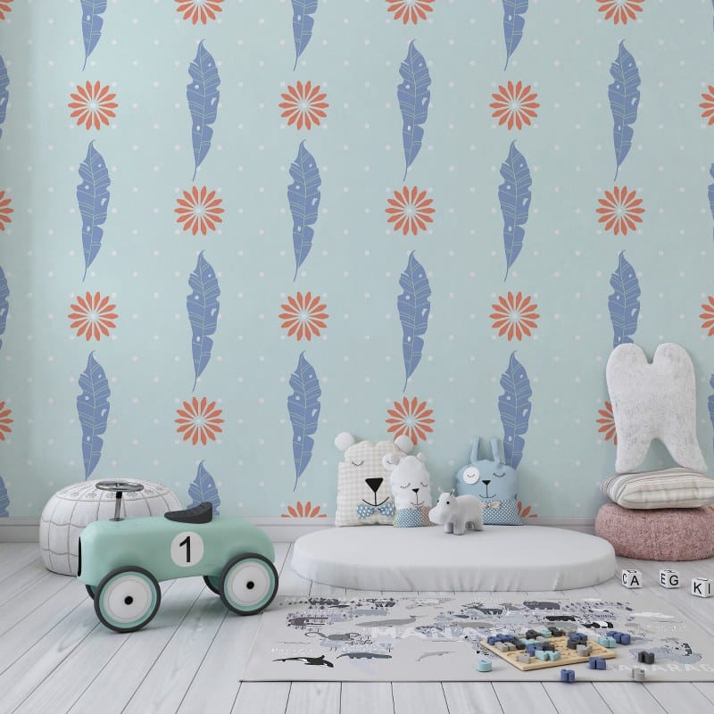 رسم توضيحي مسطح لنمط شروق الشمس بدون درزات لخلفية ورق حائط من القماش يغطي مساحة تصل إلى 4.2 م × 3 م باستخدام أداة لاصقة وتنعيم