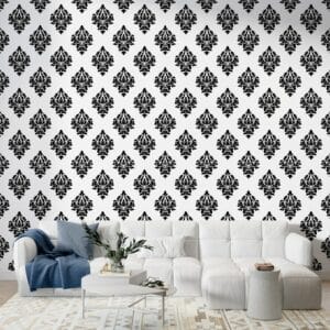 Black flowers Luxury Royal Fabric Wallpaper Covers an area ​​up to 4.2mX3m with adhesive  and smoothing tool