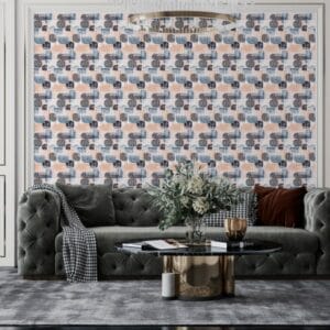 Modern traditional geometric shapes retro vintage Fabric Wallpaper Covers an area ​​up to 4.2mX3m with adhesive  and smoothing tool