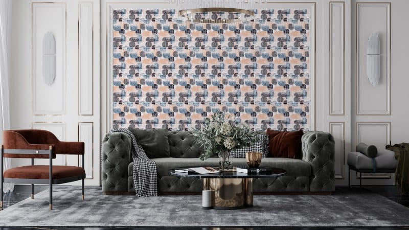 Modern traditional geometric shapes retro vintage Fabric Wallpaper Covers an area up to 4.2mX3m with adhesive and smoothing tool
