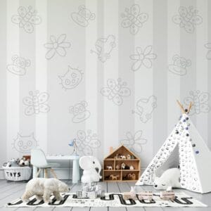 Childish paints with white background vector  Fabric Wallpaper Covers an area ​​up to 4.2mX3m with adhesive  and smoothing tool