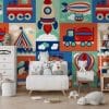 Space and toys Fabric Wallpaper Covers an area ​​up to 4.2mX3m with adhesive  and smoothing tool