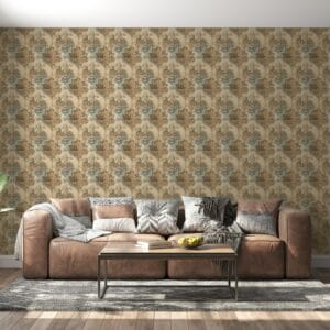 Beautiful Flower leaf watercolor geometric pattern abstract art Fabric Wallpaper Covers an area ​​up to 4.2mX3m with adhesive  and smoothing tool