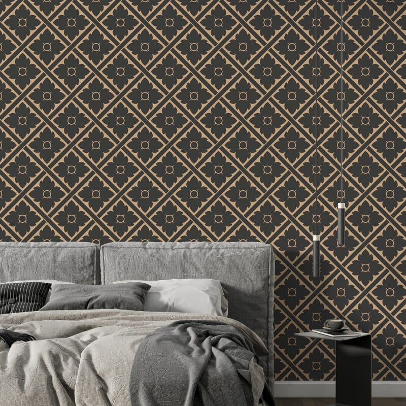 Dark Gothic Vintage Luxury Fabric Wallpaper Covers an area up to 4.2mX3m with adhesive and smoothing tool