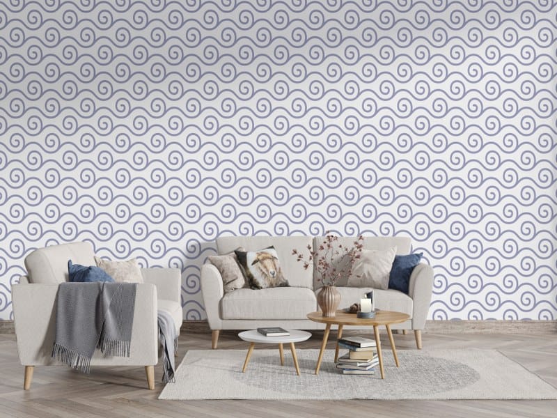 Seamless linear pattern with thin curly lines and scrolls Fabric Wallpaper Covers an area up to 4.2mX3m with adhesive and smoothing tool