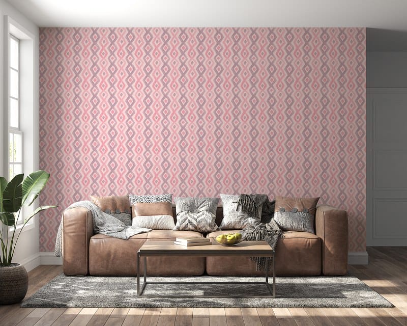 Beautiful grey and pink ikat tribal pattern Fabric Wallpaper Covers an area up to 4.2mX3m with adhesive and smoothing tool