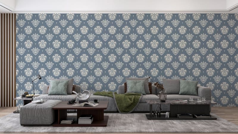 Amazing Green Luxor Medallion Traditional Fabric Wallpaper Covers an area up to 4.2mX3m with adhesive and smoothing tool