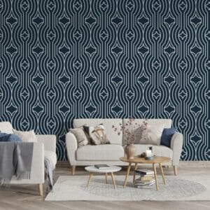 Navy Blue and white Geometric Fabric Wallpaper Covers an area ​​up to 4.2mX3m with adhesive  and smoothing tool