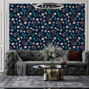 Trendy Floral Pattern Fabric Wallpaper Covers an area ​​up to 4.2mX3m with adhesive  and smoothing tool
