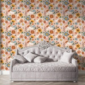 French Floral Fabric Wallpaper Covers an area ​​up to 4.2mX3m with adhesive  and smoothing tool