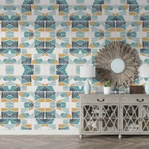 Topiary with blue Fabric Wallpaper Covers an area ​​up to 4.2mX3m with adhesive  and smoothing tool