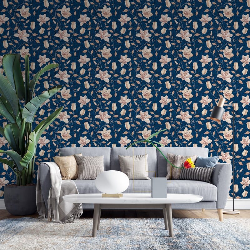 Golden luxury lily flower Seamless pattern Fabric Wallpaper Covers an area up to 4.2mX3m with adhesive and smoothing tool