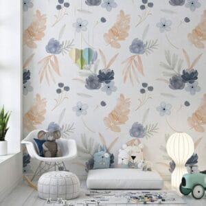 Charming Wild Flowers Fabric Wallpaper Covers an area ​​up to 4.2mX3m with adhesive  and smoothing tool