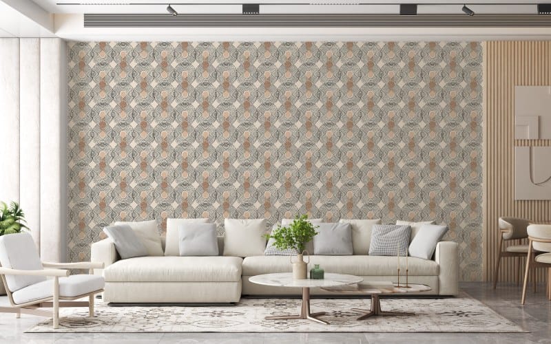 Terracotta Ethnic Fabric Wallpaper Covers an area up to 4.2mX3m with adhesive and smoothing tool