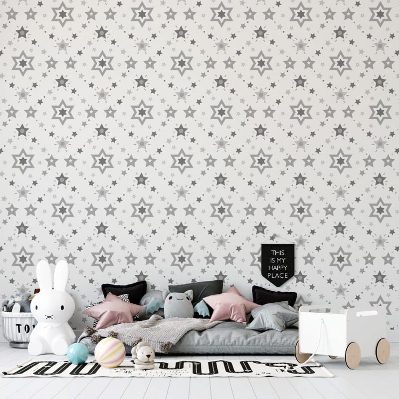 Blue and White Stars Fabric Wallpaper Covers an area up to 4.2mX3m with adhesive and smoothing tool