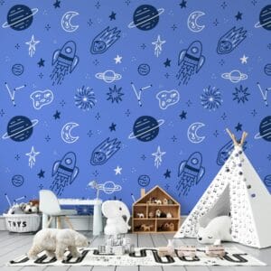 Outer Space Fabric Fabric Wallpaper Covers an area ​​up to 4.2mX3m with adhesive  and smoothing tool