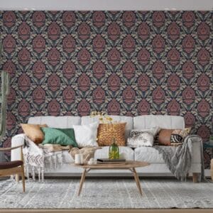 Long Gallery Brocade Quartz Grey/Rose Fabric Wallpaper Covers an area ​​up to 4.2mX3m with adhesive  and smoothing tool