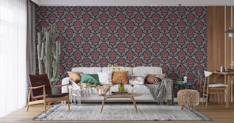 Long Gallery Brocade Quartz Grey/Rose Fabric Wallpaper Covers an area up to 4.2mX3m with adhesive and smoothing tool