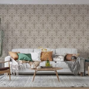 Beige Vintage Pattern  Fabric Wallpaper Covers an area ​​up to 4.2mX3m with adhesive  and smoothing tool