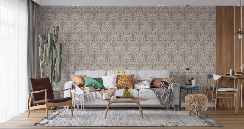Beige Vintage Pattern Fabric Wallpaper Covers an area up to 4.2mX3m with adhesive and smoothing tool