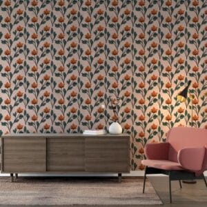 Orange Paperie Wild Flowers  Fabric Wallpaper Covers an area ​​up to 4.2mX3m with adhesive  and smoothing tool