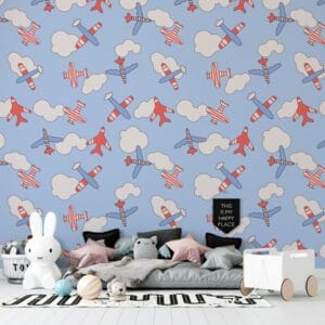 Amazing Airplanes Kids Textile seamless pattern Fabric Wallpaper Covers an area ​​up to 4.2mX3m with adhesive  and smoothing tool