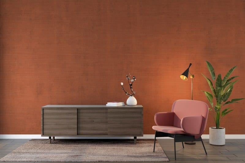 Beautiful Orange Paint Color Fabric Wallpaper Covers an area up to 4.2mX3m with adhesive and smoothing tool