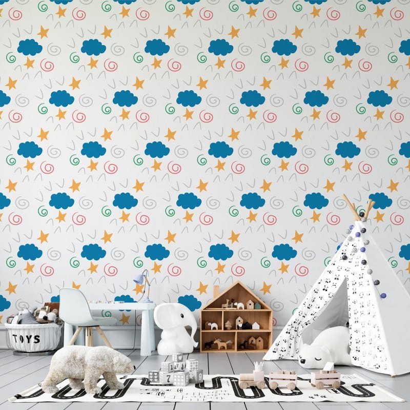 نمط جنية الأطفال من بداية سحابة من علامات الاختيار الحلزونية ورق حائط من القماش يغطي مساحة تصل إلى 4.2 م × 3 م مع لاصق وأداة تنعيم