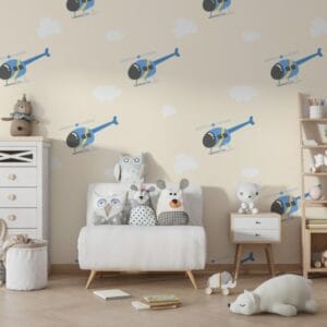 The beautiful background of the helicopter floating in the sky  Fabric Wallpaper Covers an area ​​up to 4.2mX3m with adhesive  and smoothing tool