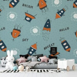 Space Adventure Fabric Wallpaper Covers an area ​​up to 4.2mX3m with adhesive  and smoothing tool