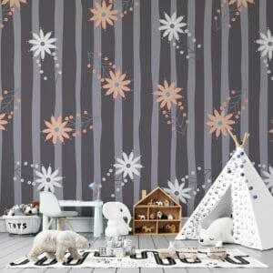 Retro style floral background Royalty Fabric Wallpaper Covers an area ​​up to 4.2mX3m with adhesive  and smoothing tool