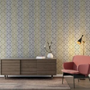 Art deco pattern off white and blue Pattern Fabric Wallpaper Covers an area ​​up to 4.2mX3m with adhesive  and smoothing tool