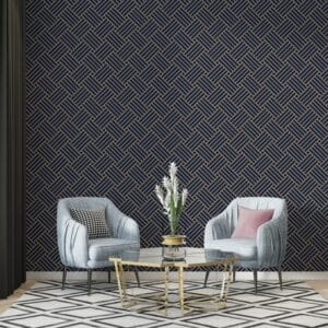 Japanese Navy Two Lines Half Yard Fabric Wallpaper Covers an area up to 4.2mX3m with adhesive and smoothing tool