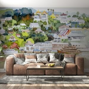 Mekong River passenger ship Fabric Wallpaper Covers an area ​​up to 4.2mX3m with adhesive  and smoothing tool
