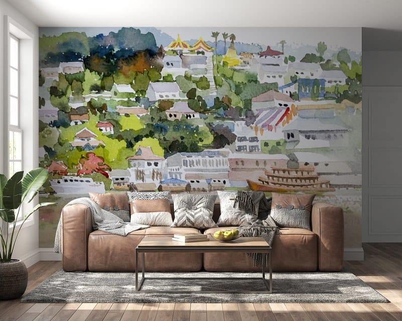 ورق حائط من القماش لسفينة ركاب نهر ميكونج يغطي مساحة تصل إلى 4.2 متر × 3 متر باستخدام أداة لاصقة وتنعيم