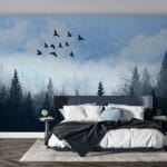 ورق حائط من القماش الاستوائي برسومات نباتية يغطي مساحة تصل إلى 4.2 متر × 3 متر مع أداة لاصقة وأداة تنعيم