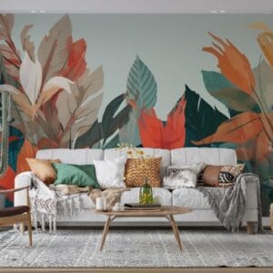 Amazing Botanical Wall Mural Tropical Fabric Wallpaper Covers an area up to 4.2mX3m with adhesive and smoothing tool