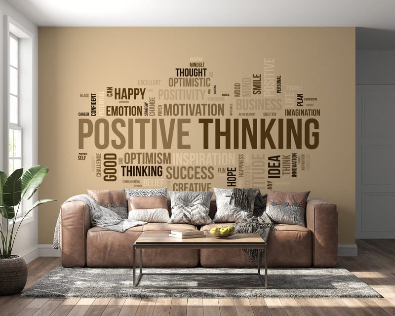 ورق حائط من القماش بكلمات إيجابية يغطي مساحة تصل إلى 4.2م × 3م باستخدام أداة لاصقة وأداة تنعيم