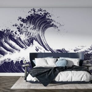 Amazing Japanese Ocean Waves  Fabric Wallpaper Covers an area ​​up to 4.2mX3m with adhesive  and smoothing tool