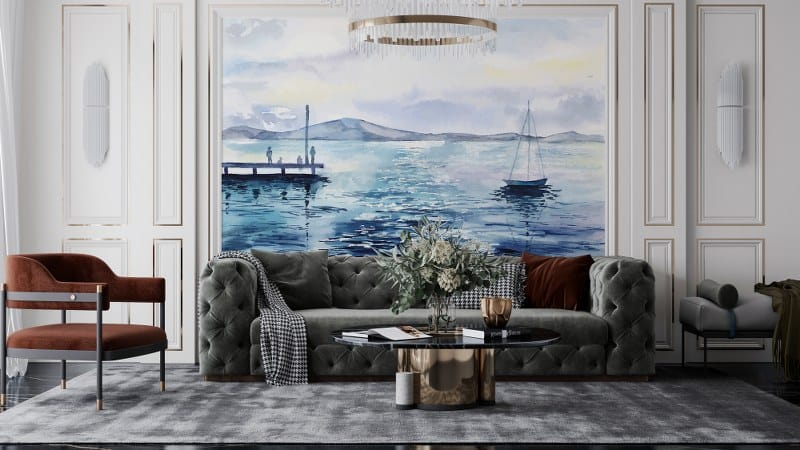 ورق حائط قماشي كبير برسومات زيتية لحفلات القوارب الشراعية يغطي مساحة تصل إلى 4.2 متر × 3 متر مع أداة لاصقة وتنعيم