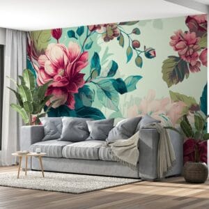 Abstract floral art template Botanical Fabric Wallpaper Covers an area up to 4.2mX3m with adhesive and smoothing tool