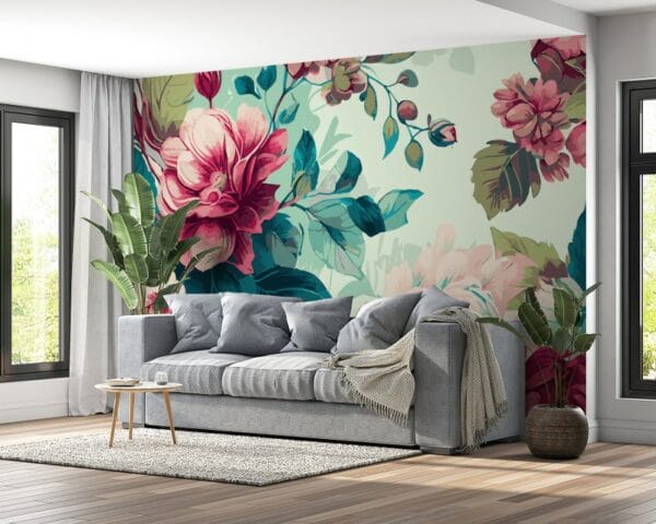Abstract floral art template Botanical Fabric Wallpaper Covers an area ​​up to 4.2mX3m with adhesive  and smoothing tool