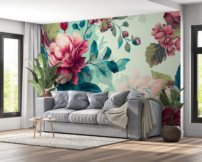 قالب فني تجريدي زهري من القماش النباتي يغطي مساحة تصل إلى 4.2 متر × 3 متر مع أداة لاصقة وتنعيم