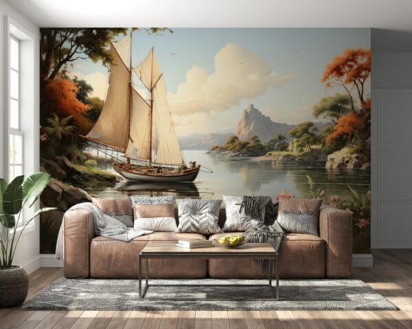 Adventure On Sea Mural  Fabric Wallpaper Covers an area ​​up to 4.2mX3m with adhesive  and smoothing tool