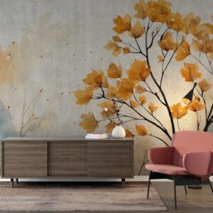 Beautiful tree leaves in the autumn seas Fabric Wallpaper Covers an area up to 4.2mX3m with adhesive and smoothing tool