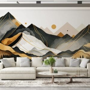 Beautiful colors Mountain vector Fabric Wallpaper Covers an area up to 4.2mX3m with adhesive and smoothing tool
