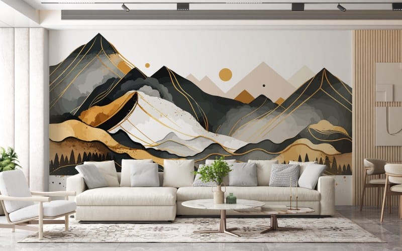 Beautiful colors Mountain vector Fabric Wallpaper Covers an area up to 4.2mX3m with adhesive and smoothing tool